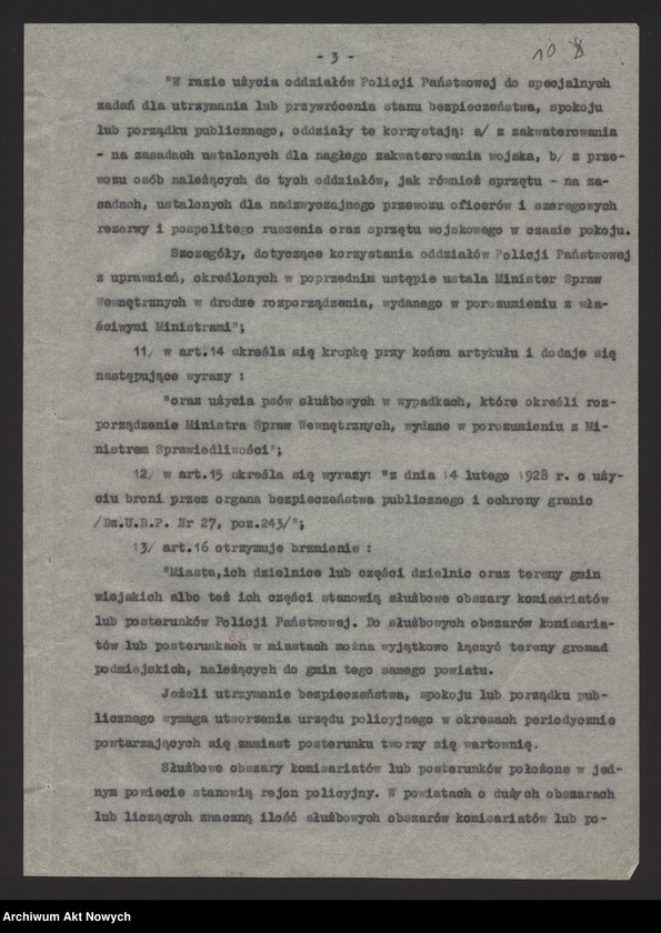 image.from.unit.number "Nowelizacji rozporządzenia Prezydenta Rzeczpospolitej o Policji Państwowej. Projekt dekretu, korespondencja."