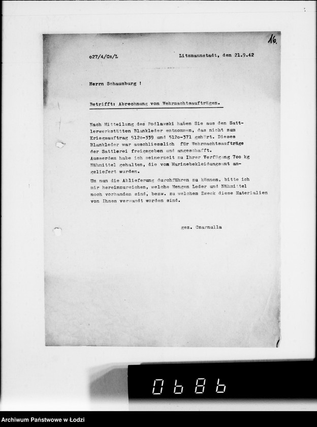 Obraz 20 z jednostki "Herrn Schaumberg.[Korespondencja wewnętrzna w sprawach realizacji zamówień, dostaw towarów i maszyn]"