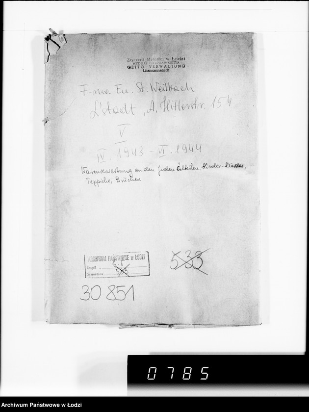 Obraz 4 z jednostki "F-ma St.Weilbach Litzmannstadt V Warenverwertung an den Juden Ältesten. Kinder-Kleider, Teppiche, Brücken"