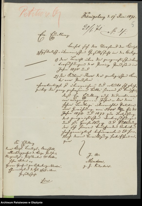 image.from.unit.number "Acta des [20]ten Provinzial-Landtages der Stände des Königreichs Preußen betreffend die Petitionen verschidenen Inhalts"