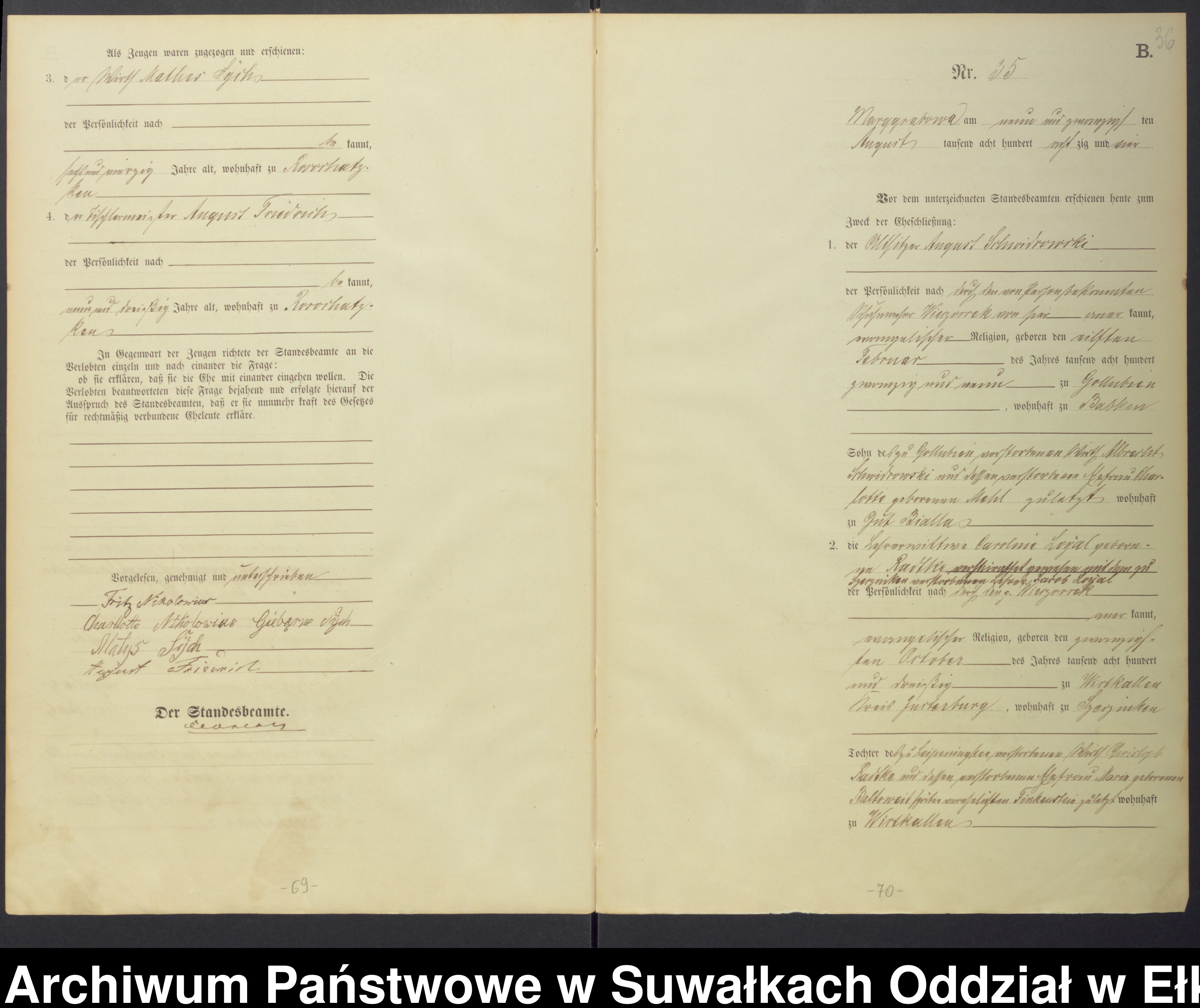Skan z jednostki: Heiraths-Haupt-Register des Königlichen Preussischen Standes-Amtes Landgemeinde Marggrabowa Kreis Oletzko