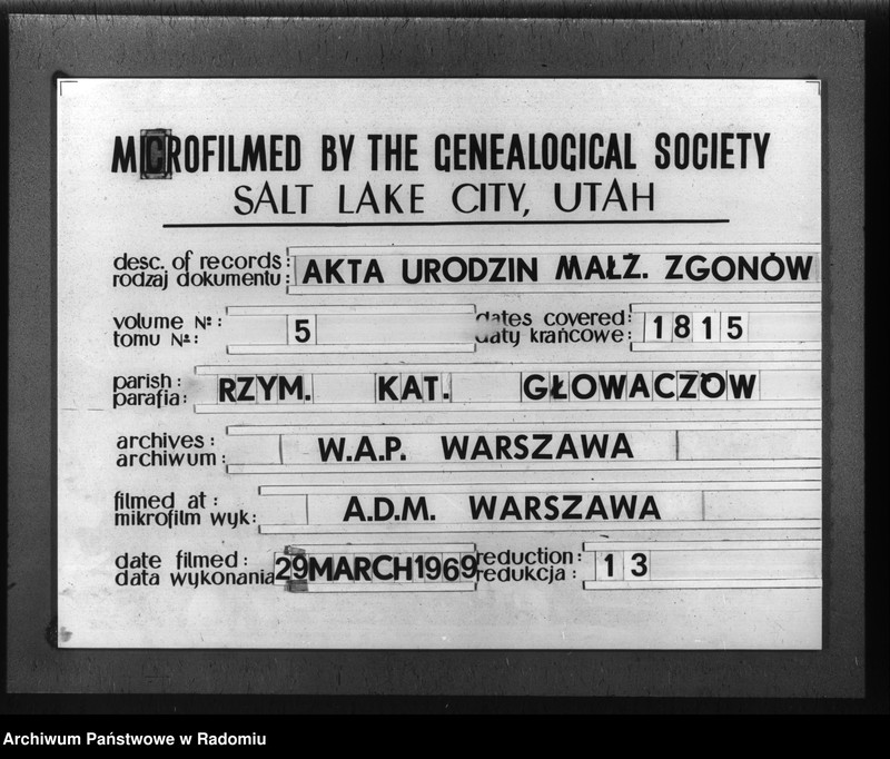 image.from.unit.number "Księga urzędnika stanu cywilnego parafii Głowaczew na rok 1815"