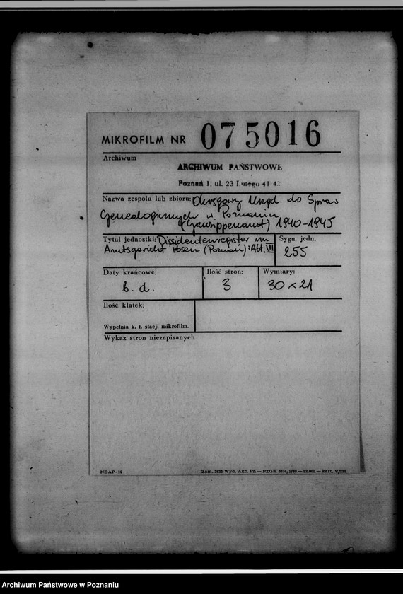 Obraz 2 z jednostki "Dissidentenregister im Amtsgericht Posen [Poznań]: Abt. VII"