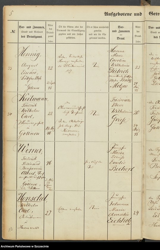 image.from.unit.number "Register der in der Stadt Gollnow Aufgebotenen und Getrauten."