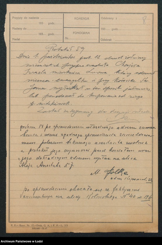 Obraz 10 z jednostki "[Akta X Komisariatu Milicji Obywatelskiej - protokoły zajść ulicznych, aresztowań i osób zaginionych]"