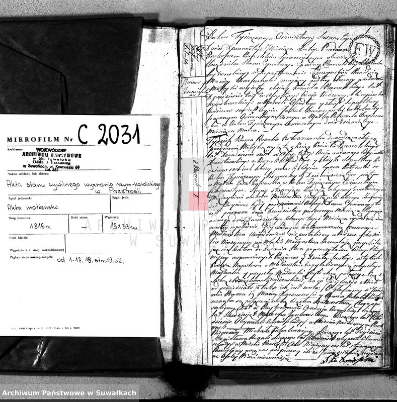 image.from.unit.number "Akta Gminy Przeroslskiey Zaślubionych od Dnia 1- wszego Stycznia Roku 1816"