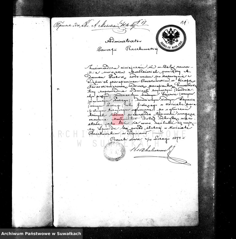 image.from.unit.number "Dokumenty k aktam braksočetanija Suvalskago Prichoda za 1874 god"