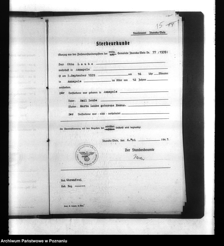 Obraz 19 z jednostki "Wykazy miejscowych Niemców, którzy zginęli w 1939 roku. Kreis Sieradsch (Sieradz)"