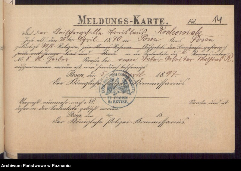 Obraz 16 z jednostki "Die von den Verlobten beigebrachten Urkunden zur Eheschliessung pro 1897"