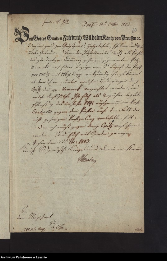 image.from.unit.number "[Die Sachen des Magistrats zu Lissa wider den Pächter zu Pilz-Vorwerk, Justitiarius Opitz, wegen röckständiger Pacht]"