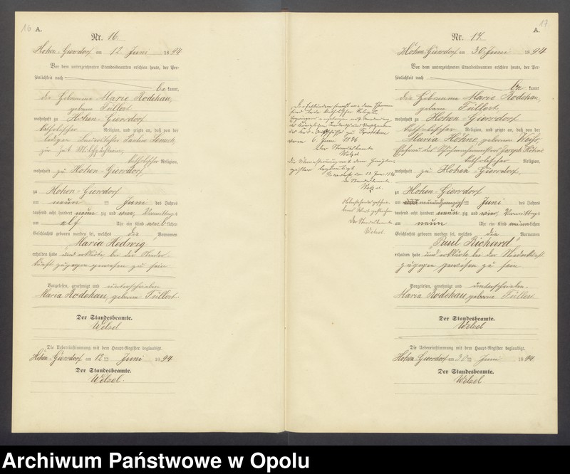 image.from.unit.number "Geburts-Neben-Register Standesamts Hohen-Giersdorf pro 1894"
