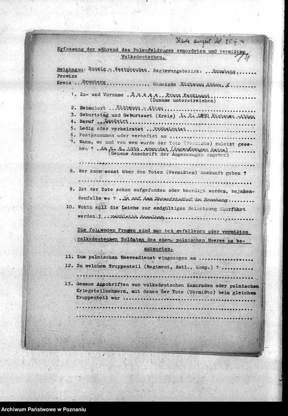 Obraz 18 z jednostki "Wykazy miejscowych Niemców z powiatu bydgoskiego, którzy zginęli w 1939 roku"