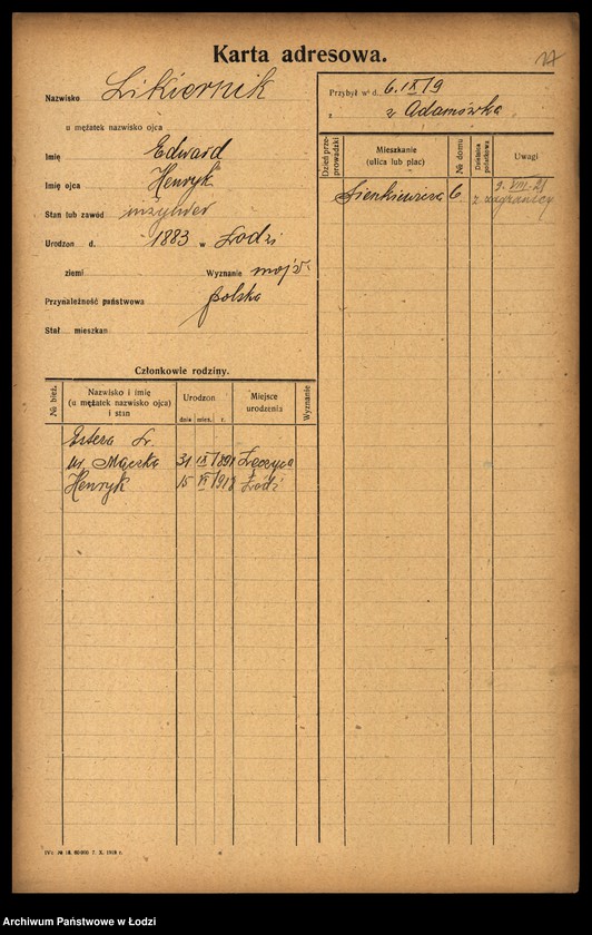 Obraz 19 z jednostki "[Spis ludności Łodzi] Like - Linke"