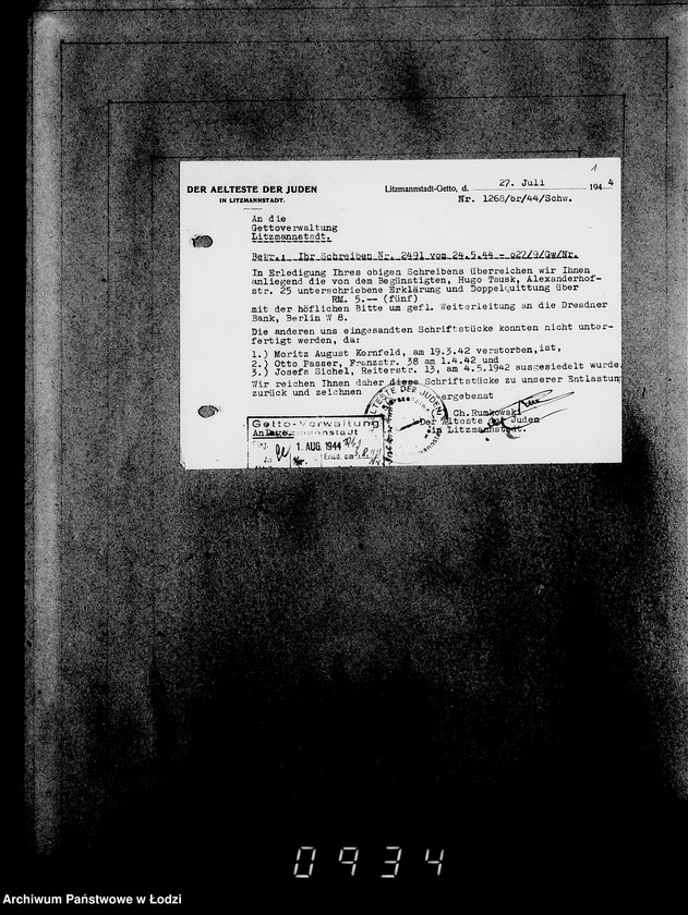 Obraz 5 z jednostki "Korrespondenz mit dem Ältesten der Juden"