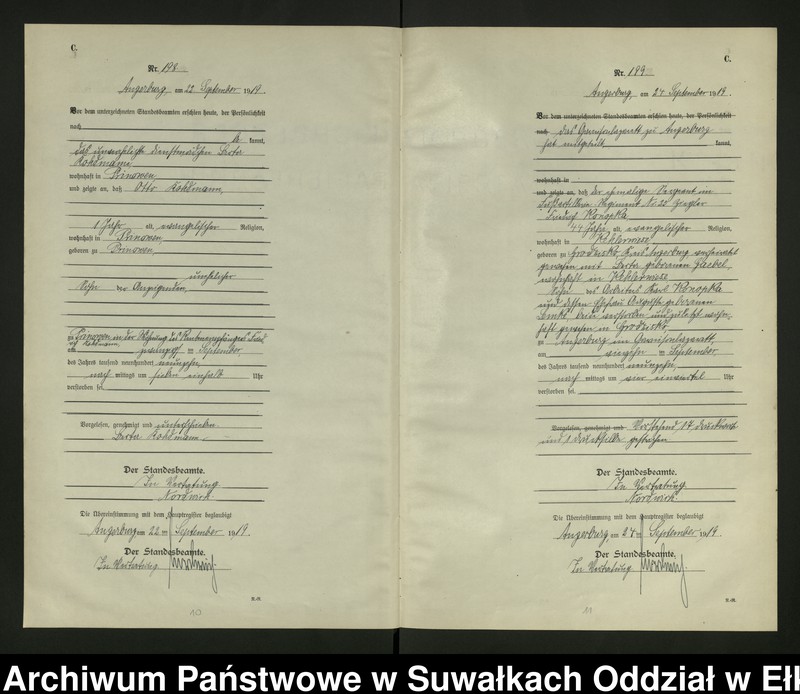 image.from.unit.number "C2. Sterbe - Register (Neben - Register) Standesamt Angerburg einschl. der Bezirke Gross Strengeln, Kehlen und Prinowen No 189 bis 272"