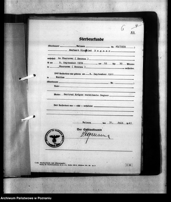 Obraz 10 z jednostki "Kreis Gnesen (Gniezno). Wykazy miejscowych Niemców, którzy zginęli w 1939 roku"