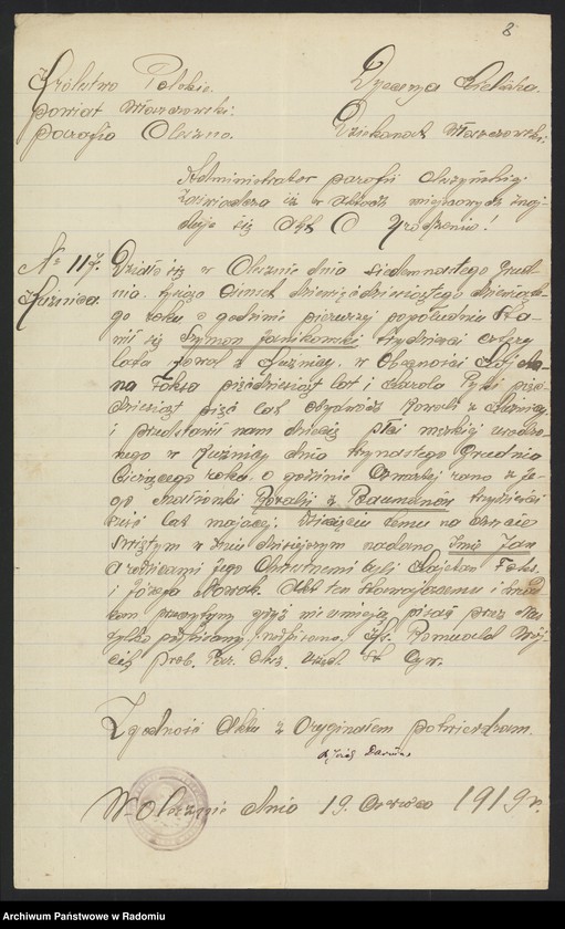 image.from.unit.number "[Załączniki do akt metrykalnych parafii Chlewiska z 1919 roku]"