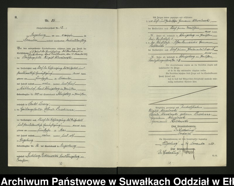 image.from.unit.number "B2. Heirats - Register (Neben - Register) Standesamt Angerburg Ostpr. einschl. der Standesamtsbezirk, Gross Strengeln, Kehlen und Prinowen"