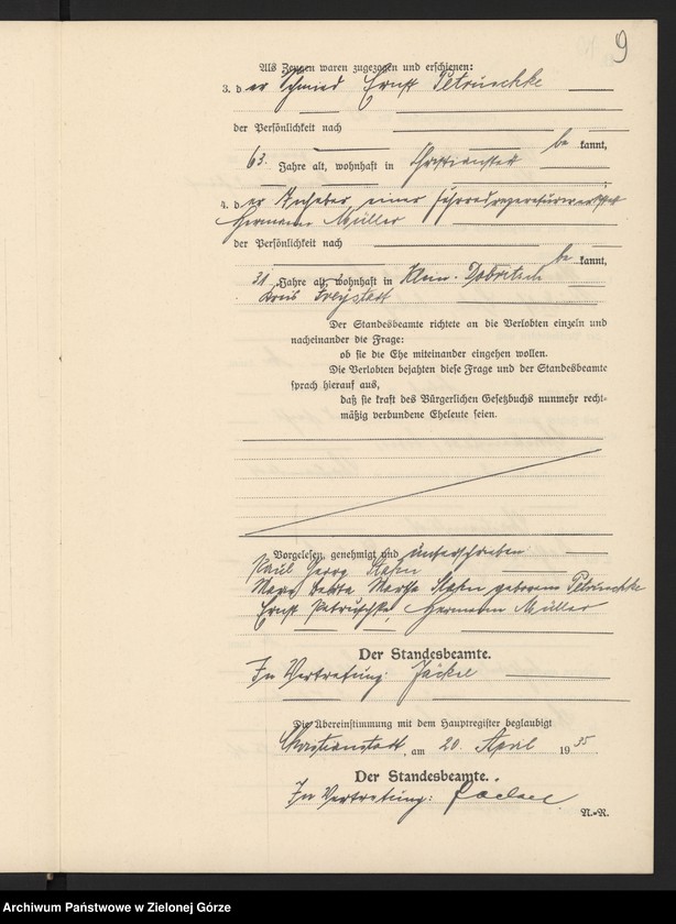 image.from.unit.number "Heirats-Neben-Register Standesamt Christianstadt 1935 No. 1 bis 18"