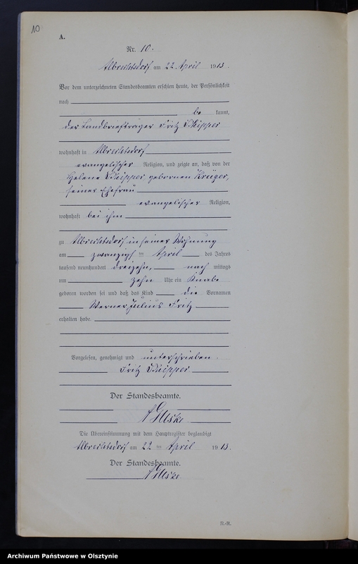 image.from.unit.number "Geburts-Neben-Register Nr 1 - 34 [ Księga urodzeń - wtóropis ]"