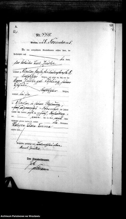 image.from.unit.number "Geburts-Haupt-Register Breslau I 1885 Band 12"