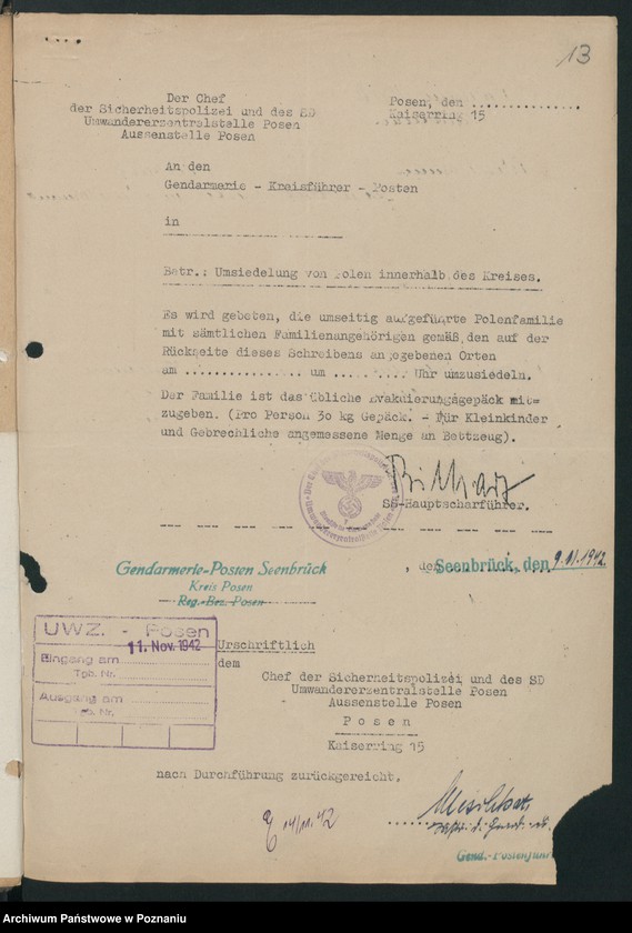 Obraz 16 z jednostki "[Wykazy wysiedlonych Polaków] Posen - Land I [Poznań - Powiat]"