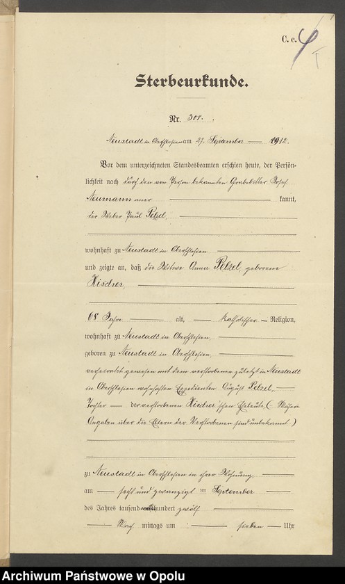 image.from.unit.number "Verfügung von Todes wegen der Witwe Anna Pelzel geb[orene] Hischer in Neustadt"