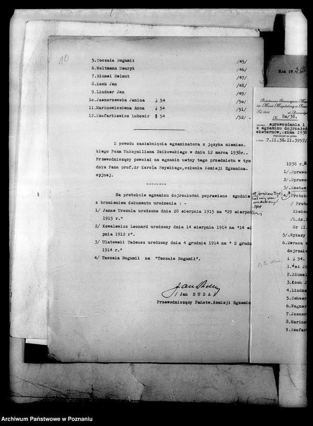 Obraz 13 z jednostki "[Gimnazjum Marii Magdaleny w Poznaniu protokoły z egzaminu dojrzałości eksternów]"