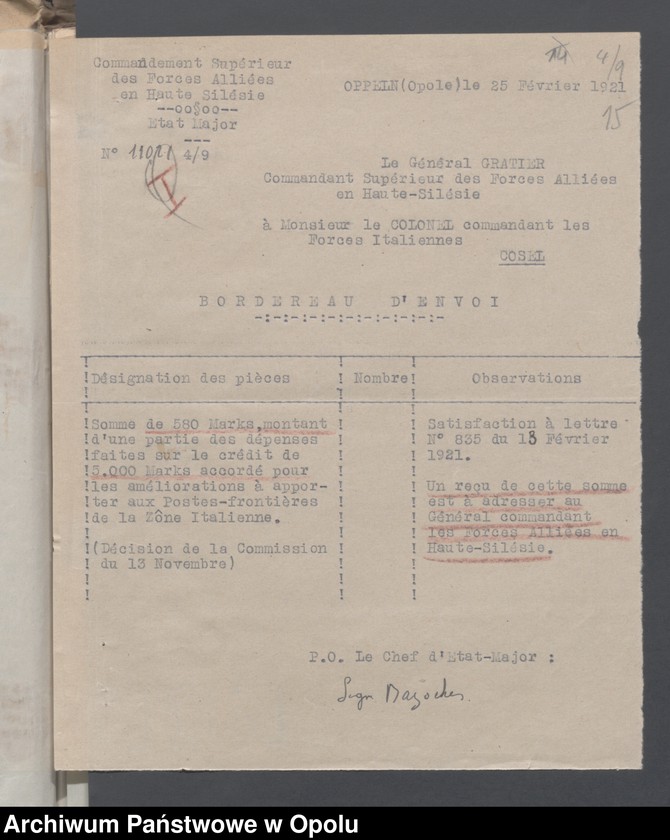 Obraz 17 z jednostki "Service du Genie-Casenement-Cantonnement  /Korespondencja i zarządzenia z zakresu rozlokowania wojska, przydziały koszar/ 4.02.- 10.09.1921"