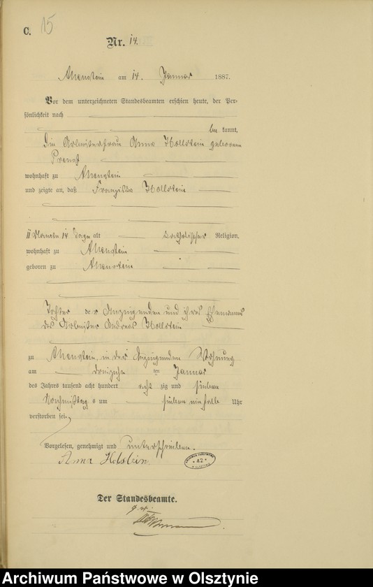 image.from.unit.number "Sterbe-Haupt-Register Tom I,Nr 1 - 316"