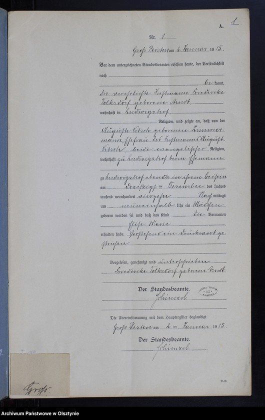 image.from.unit.number "Geburts-Neben-Register Nr 1 - 22 [Księga urodzeń- wtóropis ]"