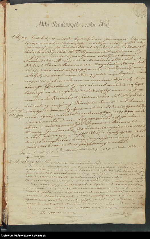 image.from.unit.number "Duplikat aktów urodzonych, zaślubionych i zmarłych parafii sejneńskiej w 1866 roku"