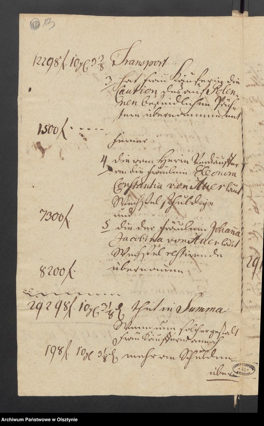 image.from.unit.number "In S. [Sachen] des Friedrichs Ernst Boguslav von Auer den Verkauff seines Guths Pollennen an seine Schwester Maria Charlotta Dorothea von Auer verehelichte von Borewitz"