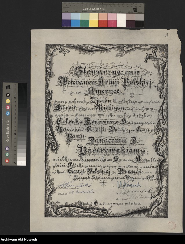 image.from.unit.number "Dyplom członka honorowego Stowarzyszenia Weteranów Armii Polskiej w Ameryce"