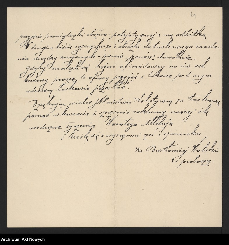 Obraz 6 z jednostki "Wolski Bartłomiej (ksiądz); Załączniki: a) "Memory for the generous nation of America..."; b) "Pamiątka dla ofiarnej Polonii Amerykańskiej..."; c) prospekt (3 egz.); L.13; brak s.29,36-37"