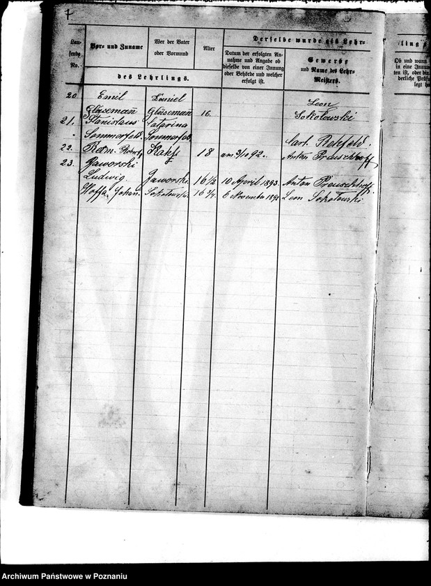 Obraz 11 z jednostki "Buch zur Eintragung der Lehrlinge und Gesellen für die Innung des Böttchergewerks."