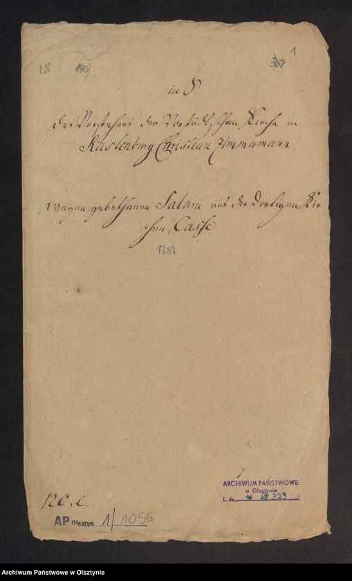 image.from.unit.number "In S. [Sachen] des Vorstehers der Vorstadtschen Kirche in Rastenburgschen Christian Zimmermann wegen gebethenen Salarii aus der Dortigen Kirchen Caße"