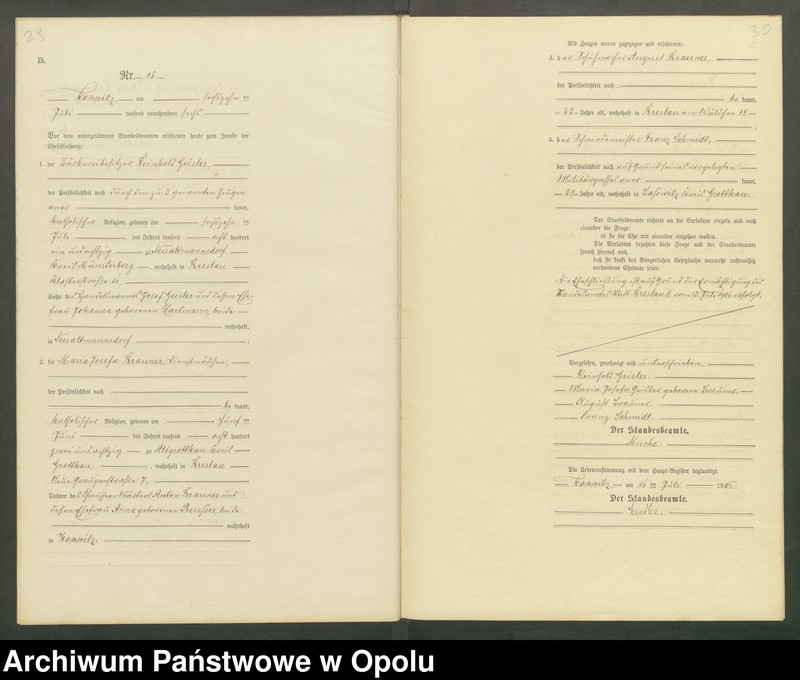 Obraz 18 z jednostki "Heiraths-Neben-Register Standesamts Koppitz pro 1906"