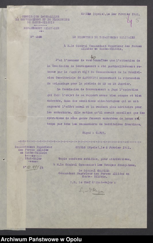 Obraz 7 z jednostki "Sorties /Korespondencja własna wychodząca - pisma, zarządzenia/ 1.02.1921 - 14.04.1921"
