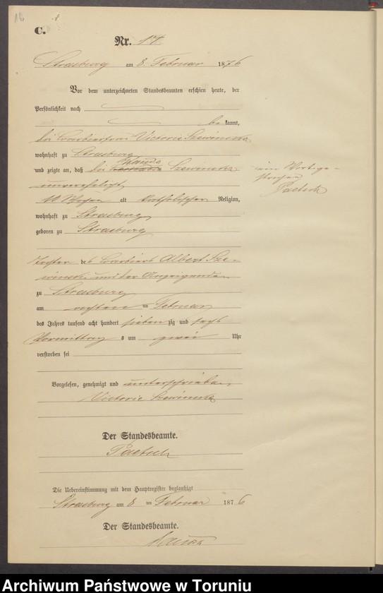 image.from.unit.number "Sterbe-Neben-Register Stadt Strasburg [Brodnica-Miasto] für das Jahr 1876"