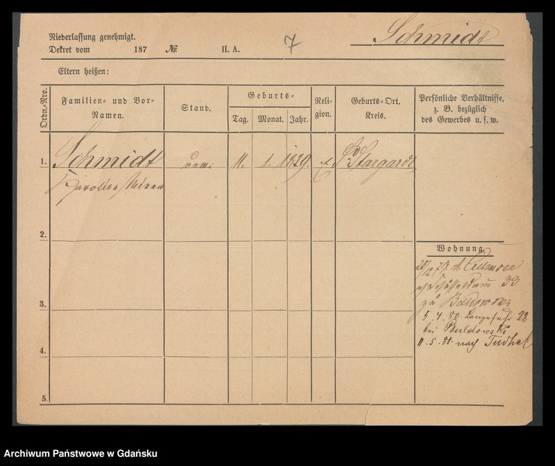 image.from.unit.number "Karty meldunkowe: Schmidt Karoline - Schmidt Nicolaus"