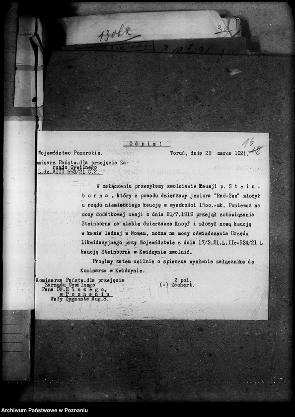 Obraz 20 z jednostki "Sprawy prawne Komisarz Państwowy do przyjęcia Zarządu Cywilnego i rozrachunku z Niemcami"