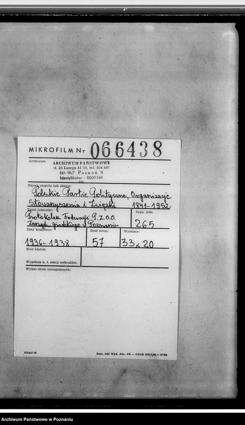 Obraz 2 z jednostki "Protokolarz Federacji Polskich Związków Obrońców Ojczyzny Zarządu Grodzkiego w Poznaniu"