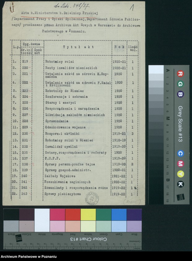 Obraz 3 z jednostki "[Spis akt byłego Ministerstwa byłej Dzielnicy Pruskiej...]"