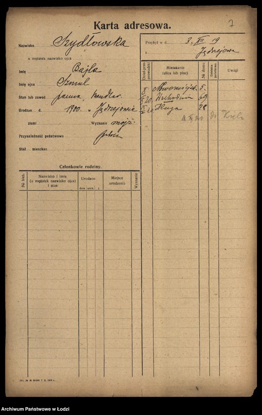 Obraz 9 z jednostki "[Spis ludności Łodzi] Szydłowska-Szymanowski"