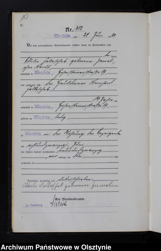 image.from.unit.number "Sterbe-Haupt-Register Tom II, Nr 304-567"