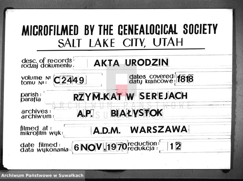 image.from.unit.number "Akta urzędnika stanu cywilnego gminy i parafii sereyskiey urodzonych od dnia 1-go stycznia 1818 do ostatniego grudnia r. b."