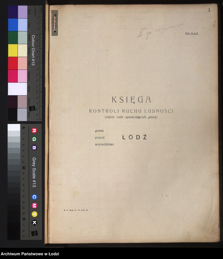 Obraz 4 z jednostki "Księga kontroli ruchu ludności (rejestr osób opuszczających gminę) Łódź, komisariat X, nr 1-624, nr 1-1443, nr 1-1453, 1-592"