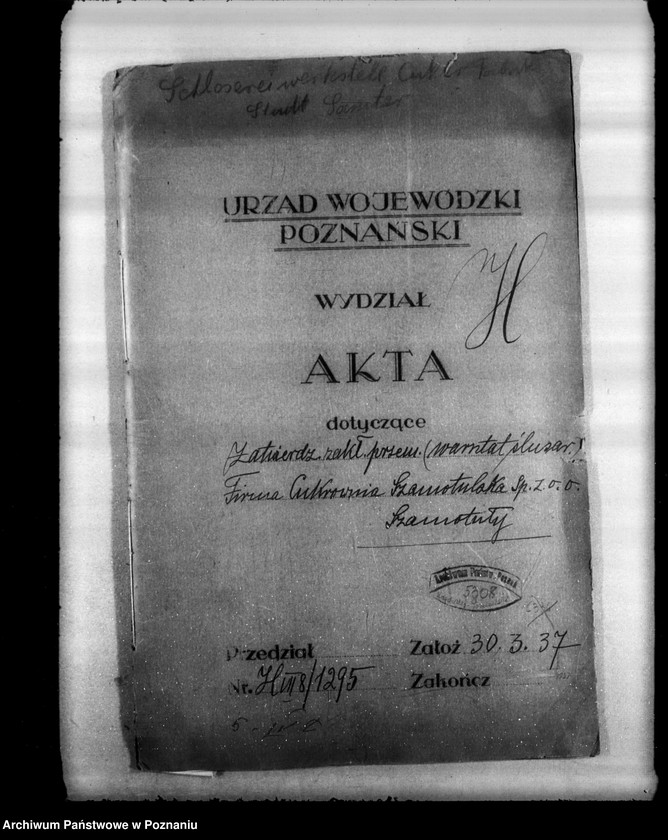 Obraz 4 z jednostki "Zatwierdzenie zakładu przemysłowego /warsztatu ślusarskiego/ firmy cukrownia szamotulska Spółka z o. o. Szamotuły"