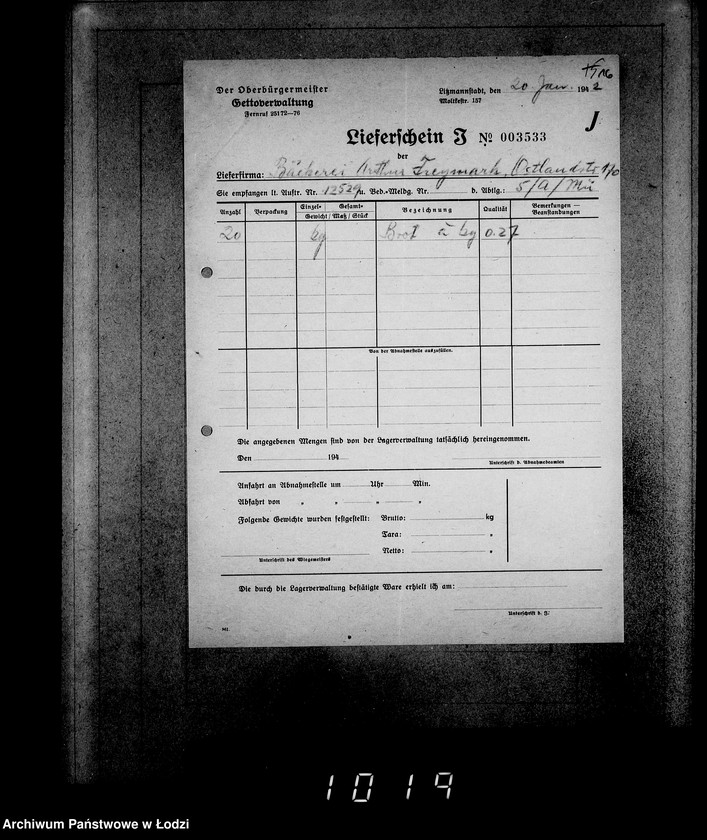 Obraz 20 z jednostki "Aufträge [Lieferscheinen und Rechnungen] 12481-12530 Lebensmitteleinkauf 5/Mü [Dostawa artykułów pierwszej potrzeby do Getta]."